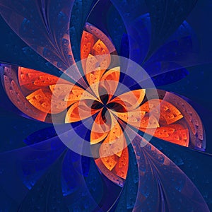 Beautiful fractal flower in dark blue and orange.