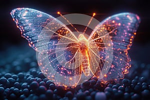 A beautiful, fragile luminescent neon butterfly. Generative AI
