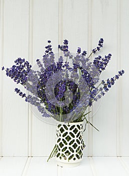 Beautiful fragrant lavender bunch in rustic home styled setting