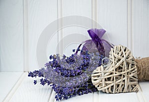 Beautiful fragrant lavender bunch in rustic home styled setting