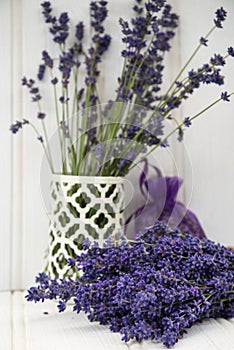 Beautiful fragrant lavender bunch in rustic home styled setting