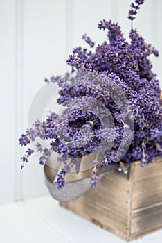 Beautiful fragrant lavender bunch in rustic home styled setting