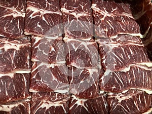 Beautiful fresh raw sliced chuck eye beef meat