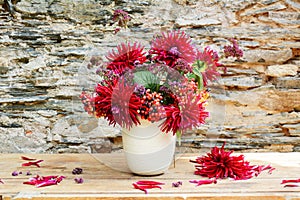 Beautiful fresh red dalia bouquet photo