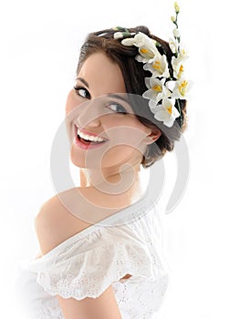 Beautiful fresh spring woman with flowers