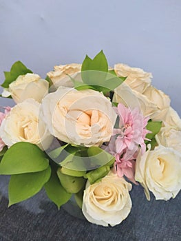 beautiful and fresh white roses in a flower vase