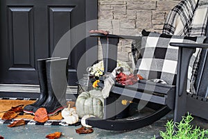 Beautiful Front Porch Decorated for Autumn with Buffalo Plaid