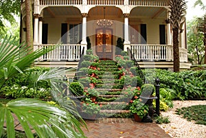 Beautiful front stairs and yard of historic home