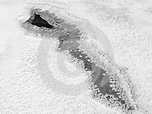 Beautiful frost on iced river.