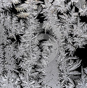 beautiful frosty patterns on the window glass