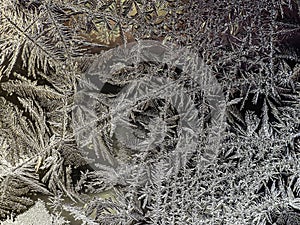 beautiful frosty patterns on the window glass