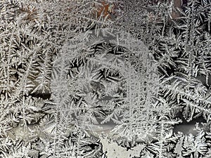 beautiful frosty patterns on the window glass