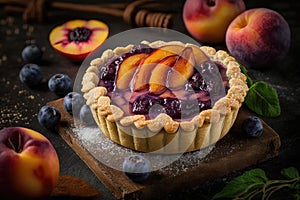 beautiful fruit plum mini pie with juicy pieces of plum