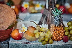 Beautiful fruits arranged with blurred background