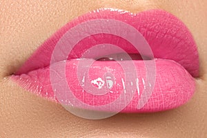 Beautiful full pink lips. Lipstick