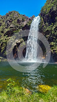 beautiful Fundao waterfall in Serra da Canastra, Minas Gerais, Brazil