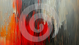 beautiful gallery oil painting, red, jade, orange and grey, sharp lines and blended tones background,generated with AI.