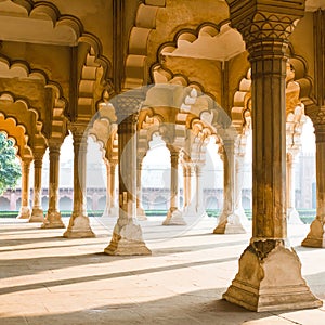 Beautiful gallery of pillars at Agra Fort. Agra, Uttar Pradesh,