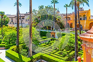 Beautiful garden adjoining the Galeria de Grutesco at Real Alcazar de Sevilla in Spain photo