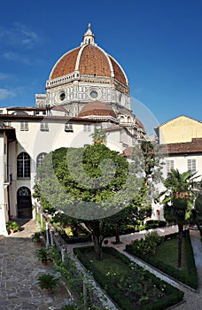 A beautiful Garden in the centre of Florence with the Dome of Cathedral Santa Maria del Fiore.