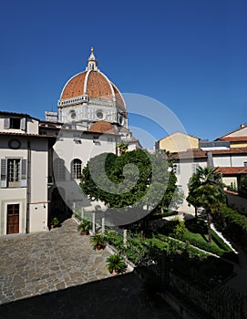 A beautiful Garden in the centre of Florence with the Dome of Cathedral Santa Maria del Fiore.