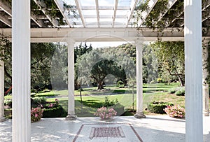 Beautiful garden house arbour for relaxing in the park on a sunny summer