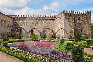 Beautiful garden \'Jardim de Santa BÃ¡rbara\', full of colorful flowers, Portugal. photo