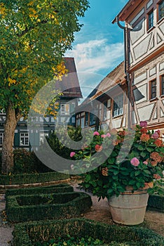 Beautiful Garden and Old National German Half-Timbered houses Town House in Bietigheim-Bissingen, Baden-Wuerttemberg