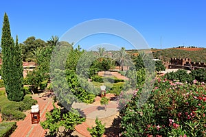 A beautiful garden scene inside the castle grounds at Silves in the Algarve