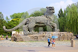 Lion monument in the Zoo in Beijing, China