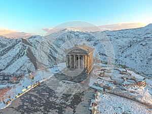 Beautiful Garni Temple In Armenia, in winter.