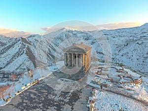 Beautiful Garni Temple In Armenia, in winter. photo