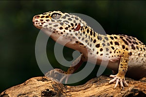 Beautiful gecko sitting on a brunch