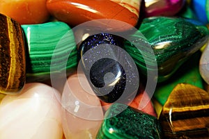 Set of Semi-precious gemstone. Beautiful gemstones minerals. image of many semiprecious stones closeup