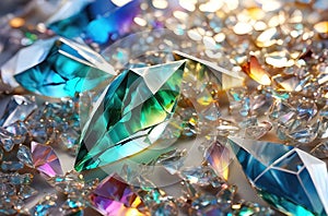 Beautiful gemstones, shiny sparkling trasnparent crystals illustration