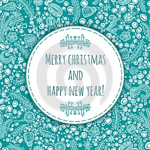 Beautiful and gentle greeting Happy New Year and Merry Christmas. Christmas card, New Year banner. Congratulation to the holiday.