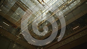 the beautiful geometry of the interior architecture of the lobby in the hotel