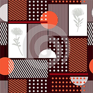 Beautiful Geometry minimal seamless pattern simple shape and silhouette flowers and stripe modern vector pattern design for fashin