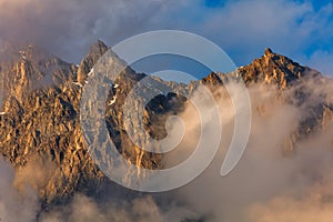 Beautiful Georgian Landscap,View of the Stepantsminda town and the Greater Caucasus mountains, Georgia