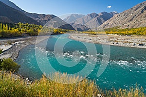 Beautiful Ghizer river in autumn season, Karakoram range, Pakistan