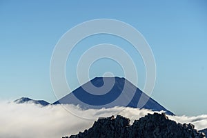 Beautiful giant volcano under blue sky, Mount Ngauruhoe, Tongariro National Park,