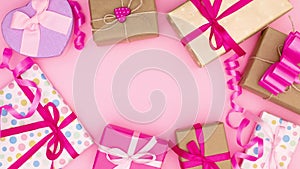 Beautiful gift birthday frame on pink theme. Stop motion
