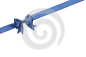 Beautiful gift blue bow with ribbon isolated on white background