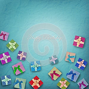 Beautiful gift box on blue color background.