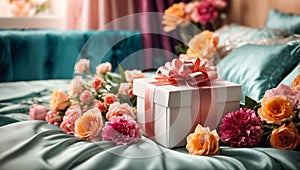 Beautiful gift box, flowers the bedroom trendy creative greeting