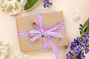 Beautiful gift box with hyacinths