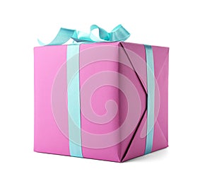 Beautiful gift box with ribbon white background