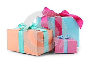 Beautiful gift boxes with ribbons