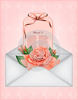 Beautiful gift card with pastel rose and gift bow