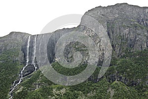 Beautiful gigantic double waterfall Hydnefossen, Hemsedal, Viken, Norway